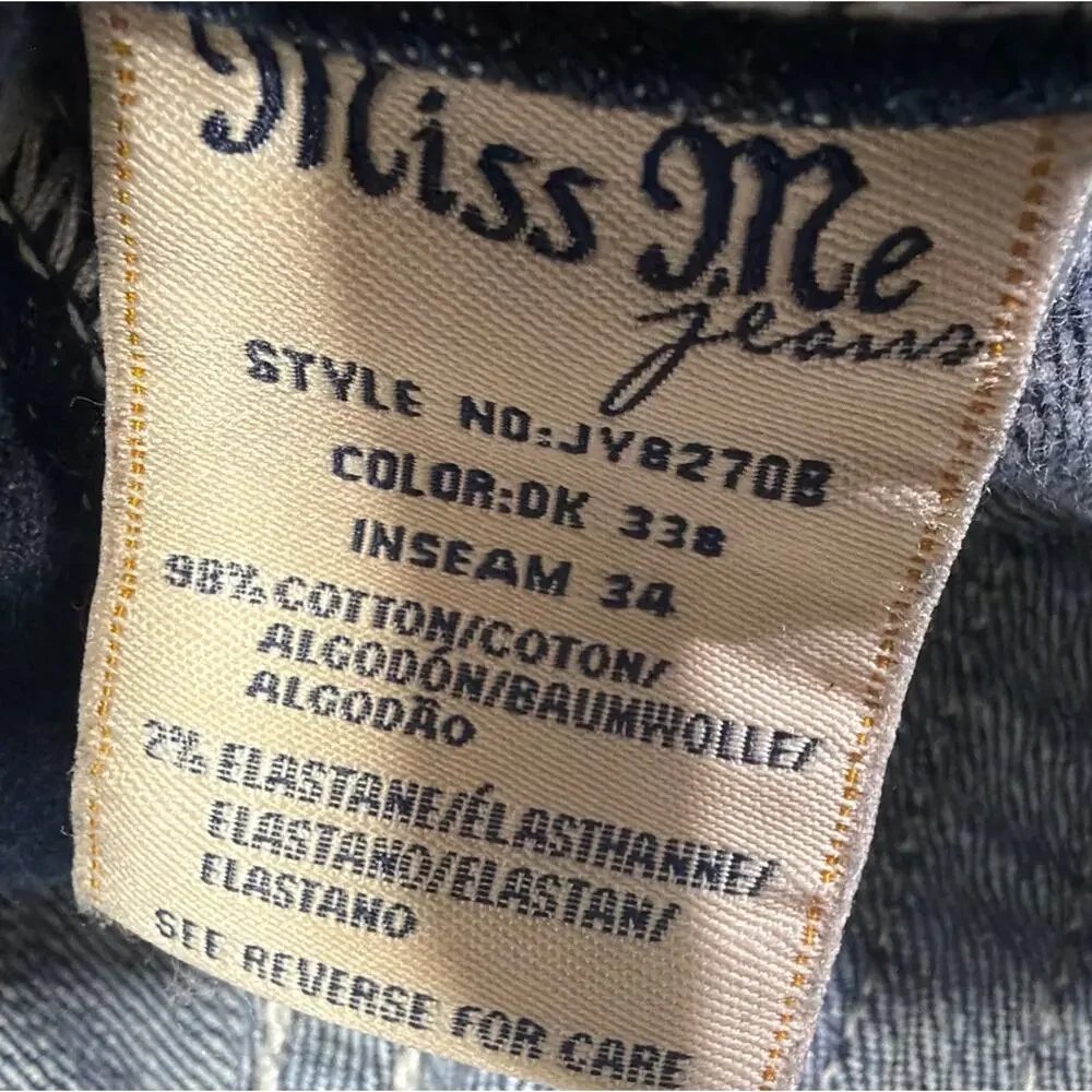 MISS ME Lace-Overlay Back-Flap Pocket Embellished Jeans Size 27